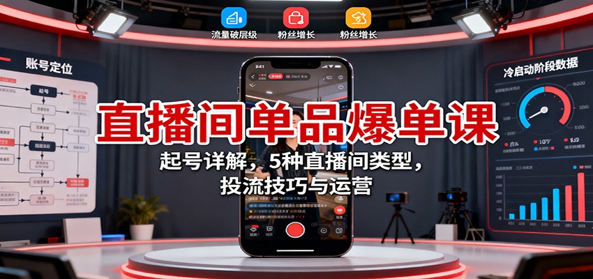 直播间单品爆单课:起号详解,5种直播间类型,投流技巧与运营-龙腾资源站