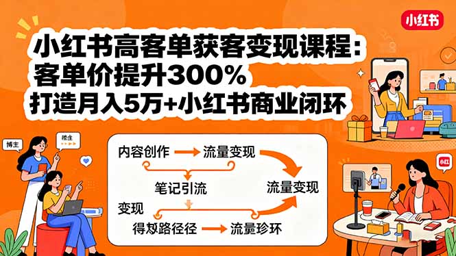 小红书高客单获客变现课程：客单价提升300%，打造月入10万+小红书商业闭环-龙腾资源站