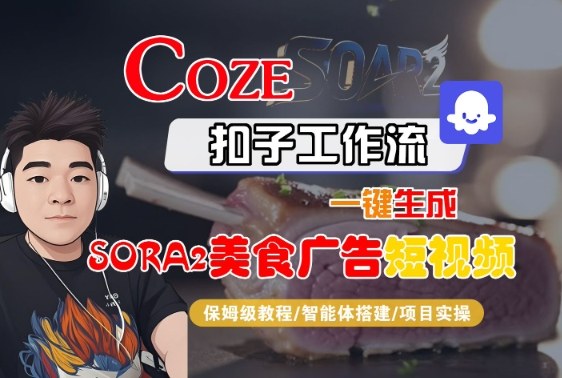 Coze扣子智能体工作流一键生成“SORA2美食广告“短视频,全流程保姆级教学-龙腾资源站