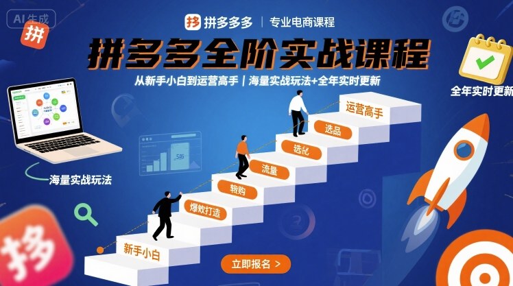 拼多多全阶实战课程，从新手小白到运营高手，海量实战玩法+全年实时更新【2025年9月更新】-龙腾资源站