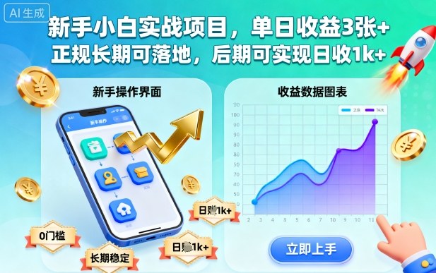 新手小白实战项目，单日收益3张+，正规长期可落地，后期可实现日收1k+【揭秘】-龙腾资源站