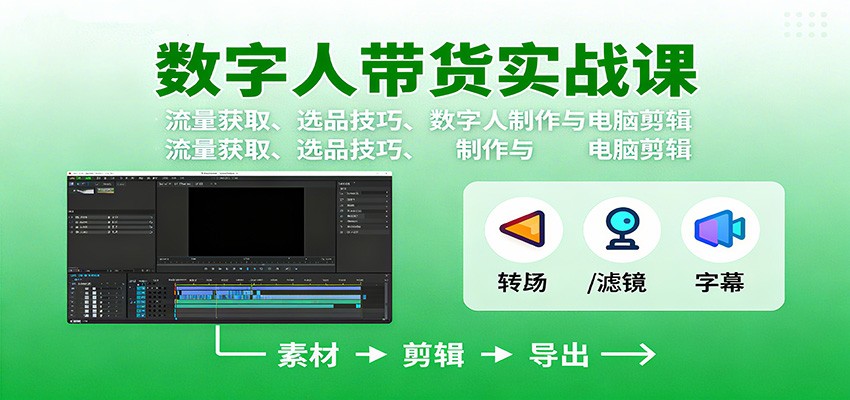 数字人变现实战课:流量获取、选品技巧、数字人制作与电脑剪辑-龙腾资源站