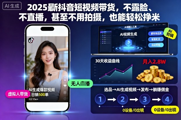 2025最新抖音短视频带货，不露脸、不直播，甚至不用拍摄，也能轻松挣米-龙腾资源站