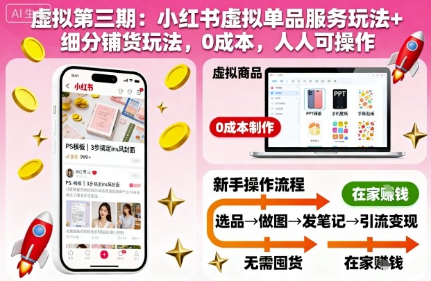 虚拟第三期:小红书虚拟单品服务玩法+细分铺货玩法,0成本,人人可操作-龙腾资源站