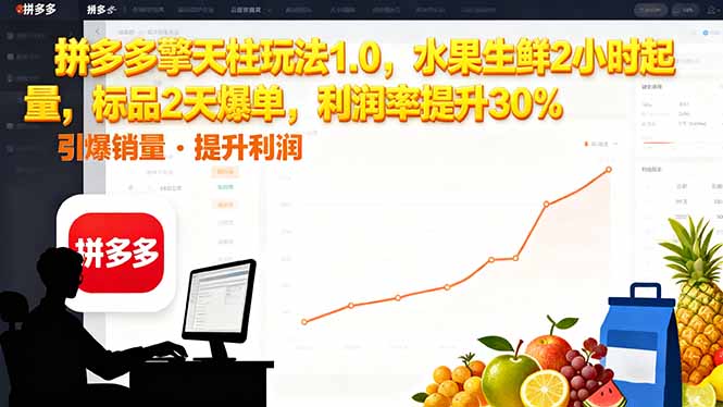 拼多多 擎天柱玩法1.0,水果生鲜2小时起量,标品2天爆单,利润率提升30%-龙腾资源站