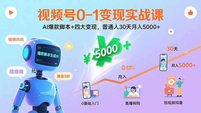 视频号0-1变现实战课：AI爆款脚本+四大变现，普通人30天月入5000+|龙腾资源站