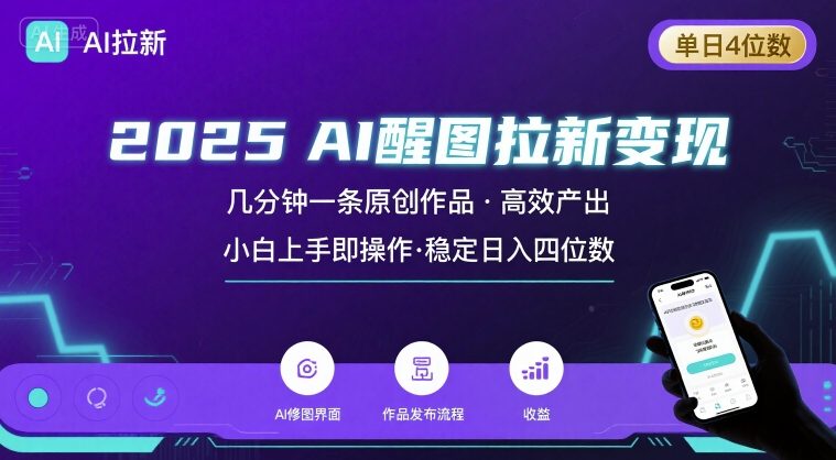 2025最强AI醒图拉新，几分钟一条原创作品，单日收入4位数，小白也能上手操作-龙腾资源站