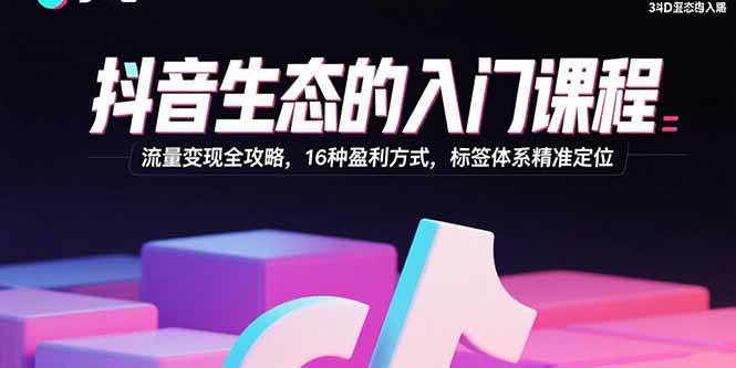 抖音生态的入门课程：流量变现全攻略，16种盈利方式，标签体系精准定位-龙腾资源站