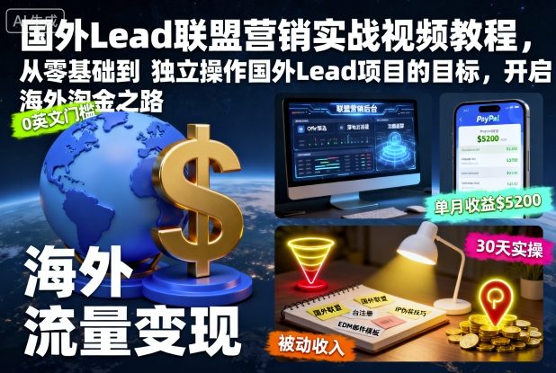 国外Lead联盟营销实战视频教程,从零基础到独立操作国外Lead项目的目标,开启海外淘金之路-龙腾资源站